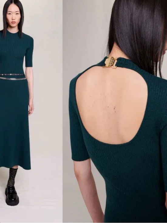 MAJE Bottle Green Knit Midi Sweater Dress 34/XS - Picture 14 of 15